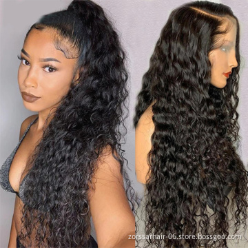Whloesale glueless cuticle aligned lace frontal wigs 100% human hair pre plucked water wave wig human hair 360 lace wig